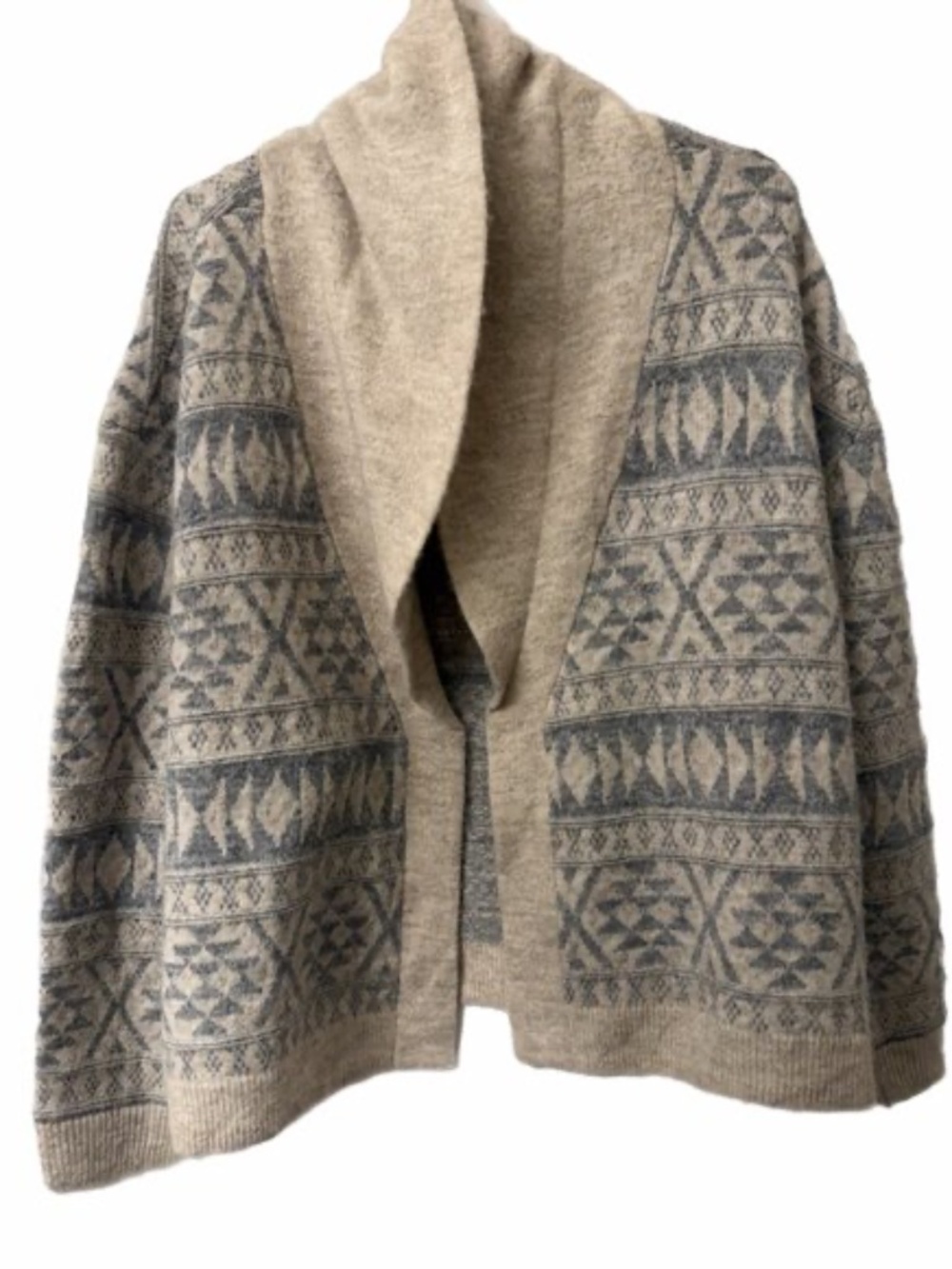 NWT Lucky Brand Fair Isle Shawl Collar Cardigan - Sz XL Grey/Cream $119